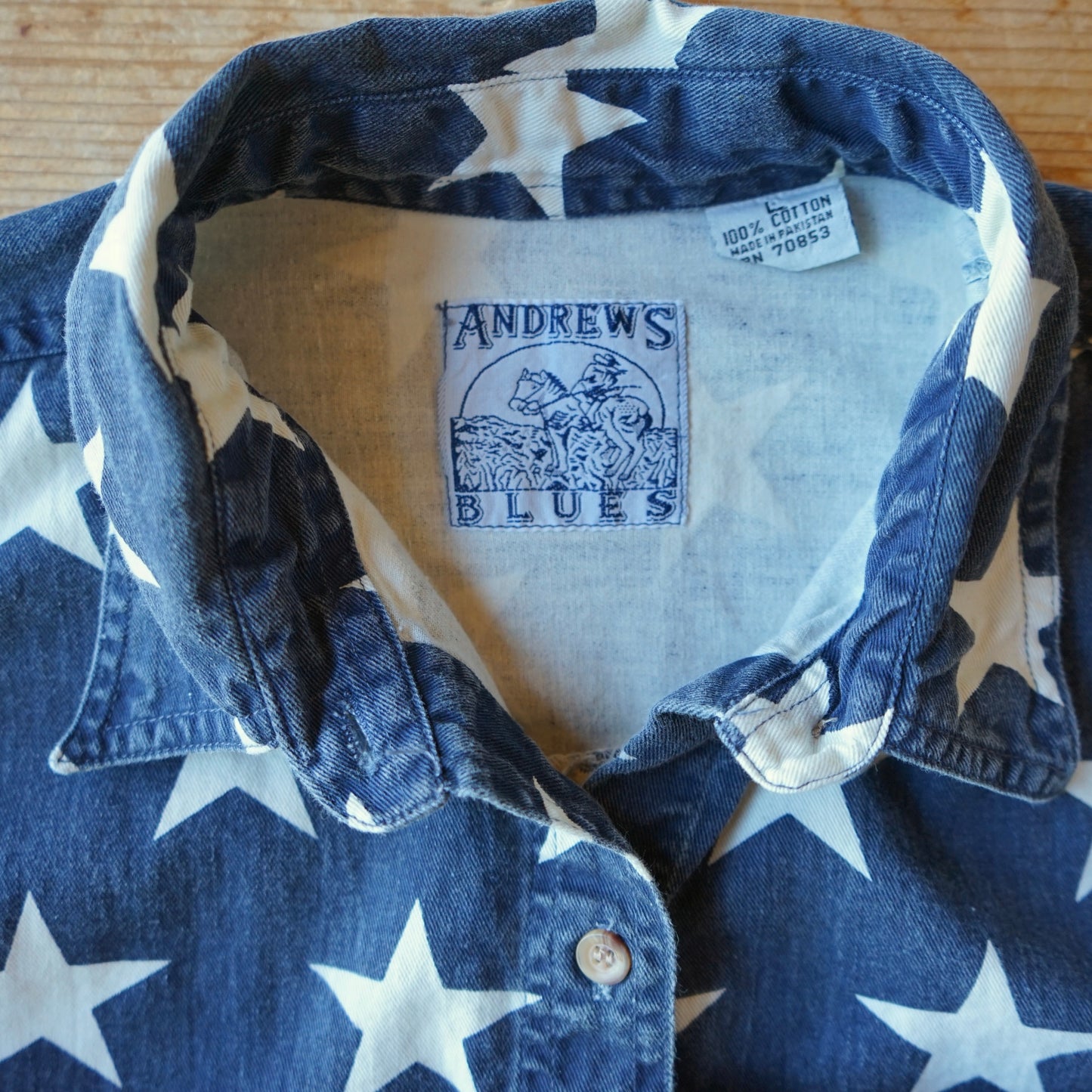 Vintage Western Andrews Blues Star Button Up Size L