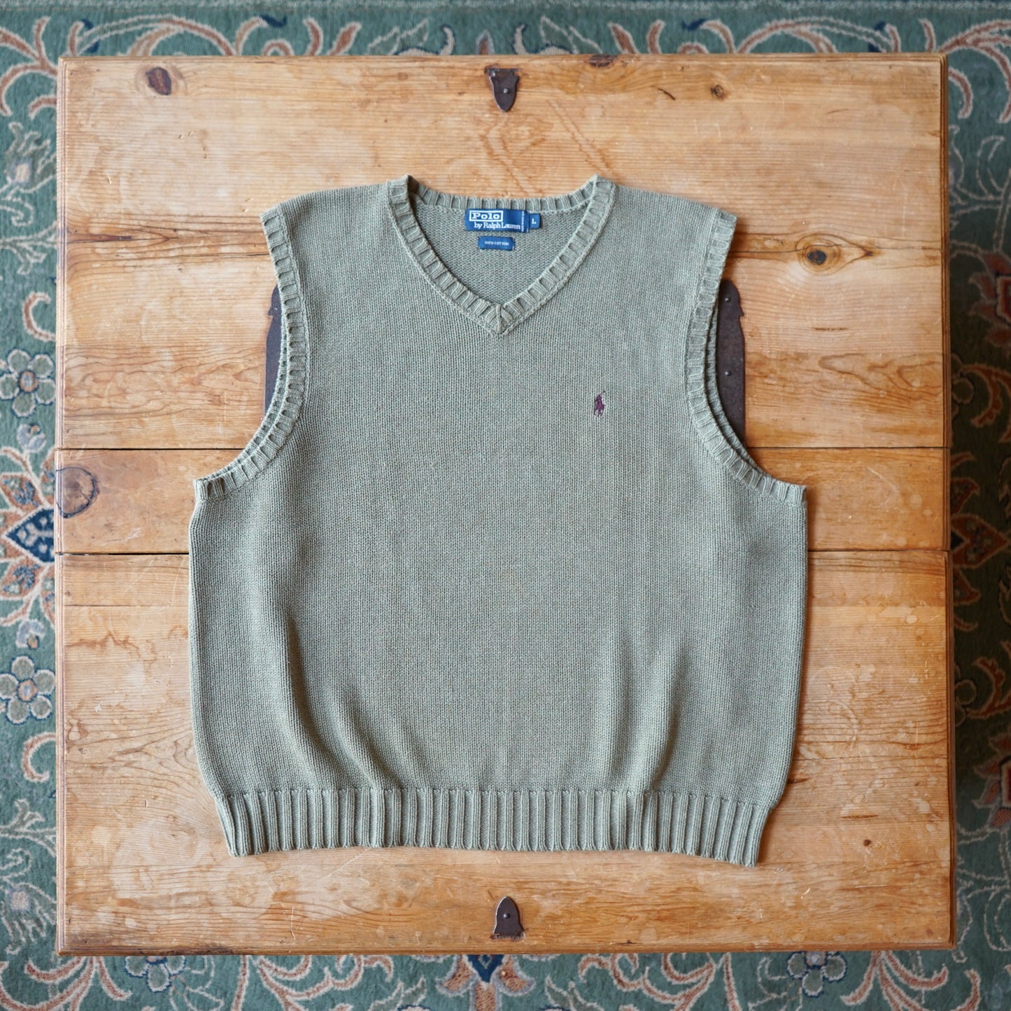 Vintage Ralph Lauren 100% Cotton Olive Knit Vest Size L