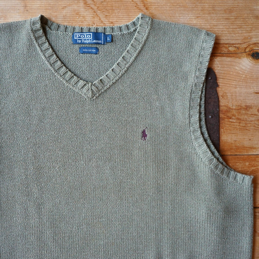 Vintage Ralph Lauren 100% Cotton Olive Knit Vest Size L