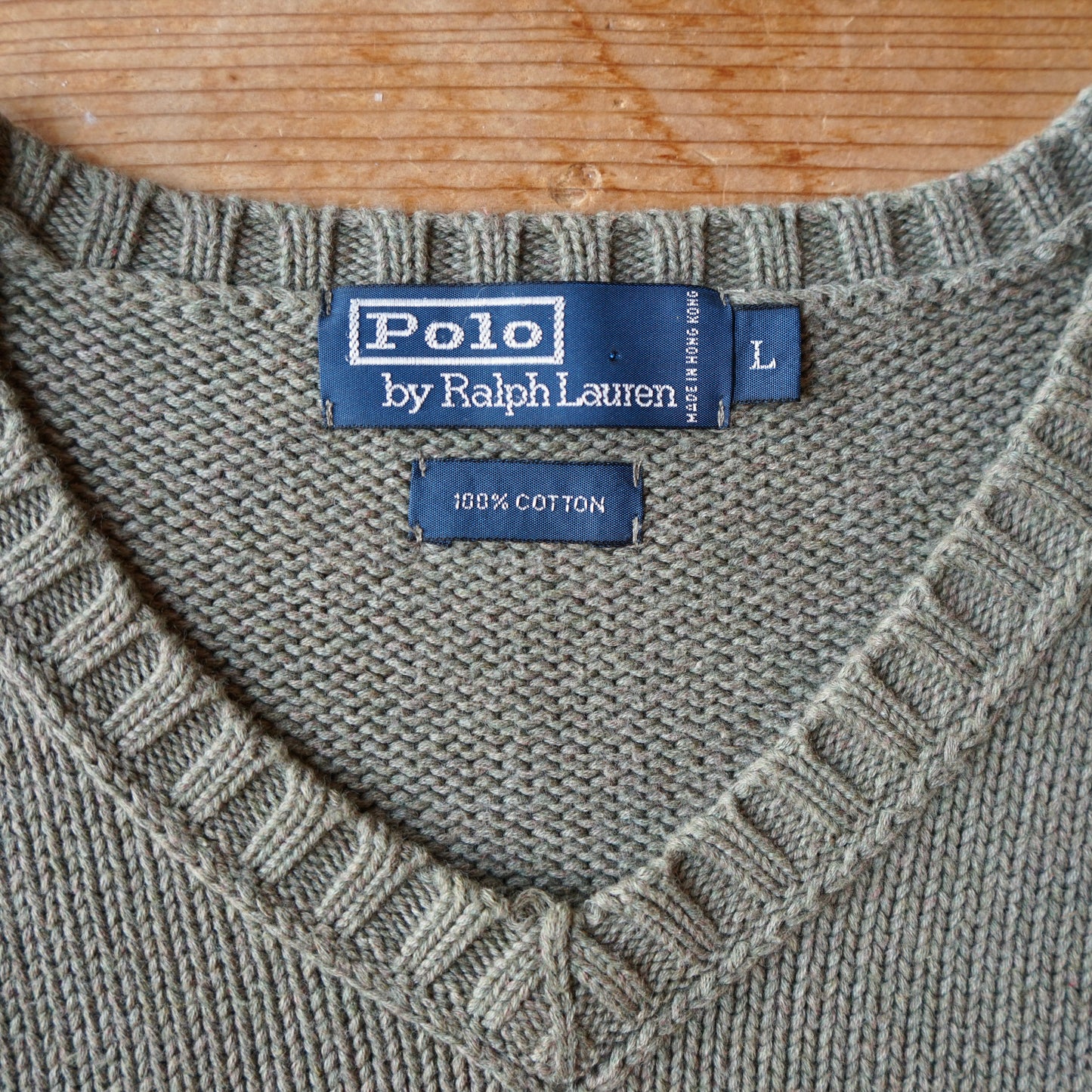 Vintage Ralph Lauren 100% Cotton Olive Knit Vest Size L