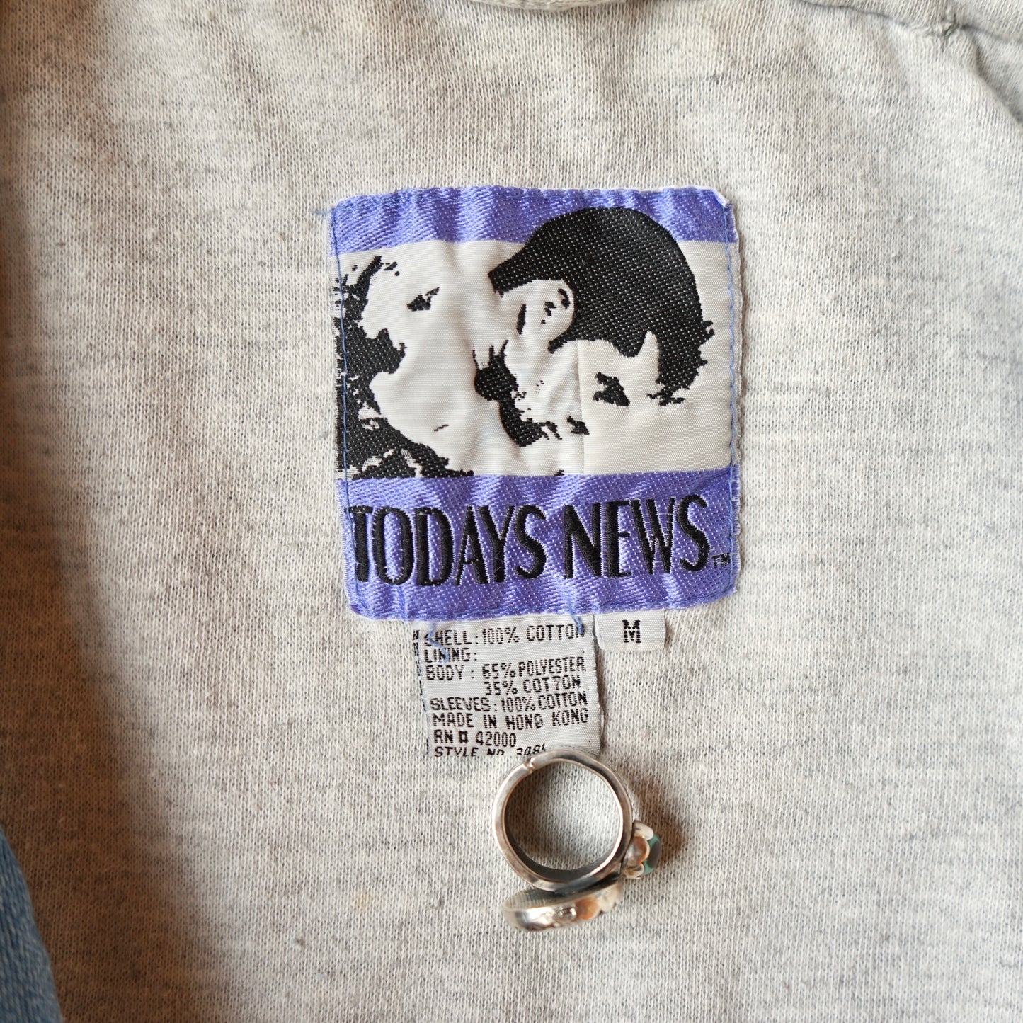 Vintage Todays News Built In Hoodie Jean Jacket Size M/L