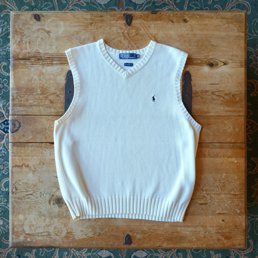 Vintage Ralph Lauren White Knit Sweater Vest Size XL