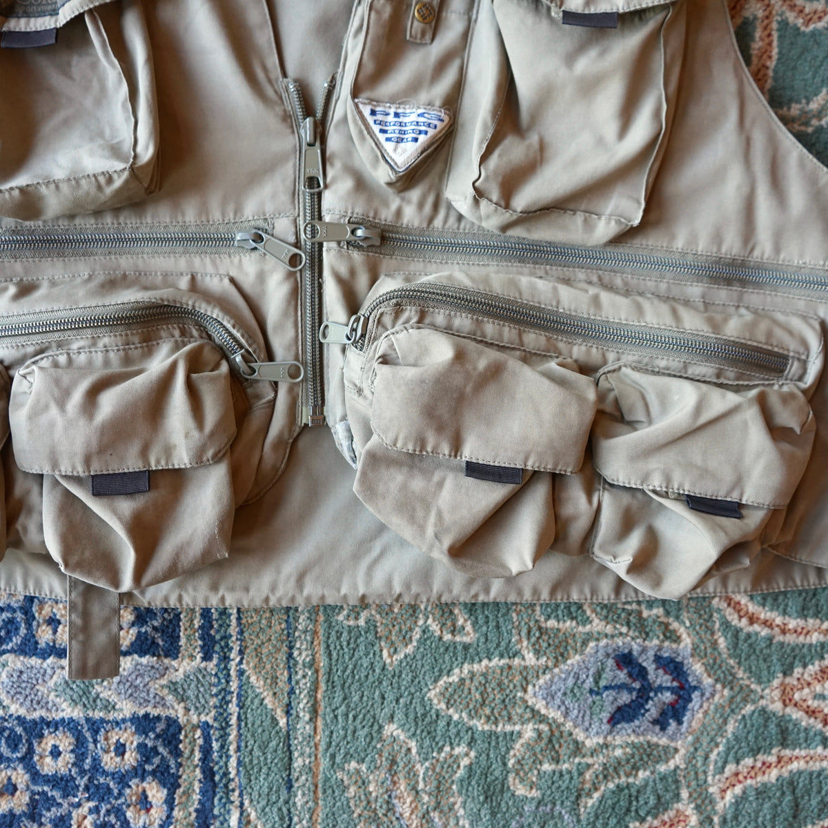 Vintage PFG Khaki Columbia Fishing Utility Vest Size L