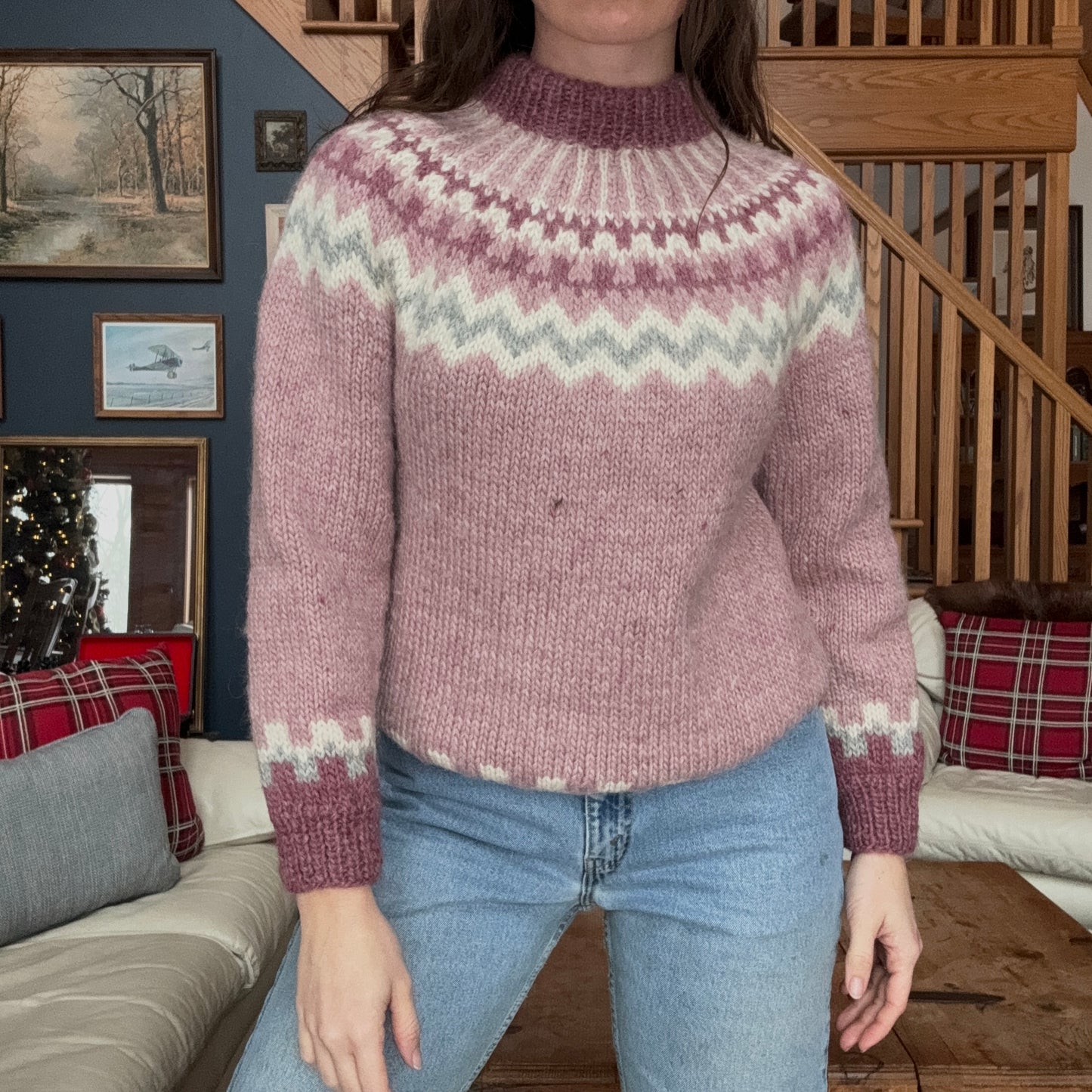 Vintage Handmade Mauve Wool Sweater Size S/M